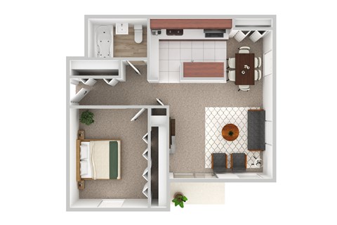 Floor plan for 1 bed, 1 bath, 600 sqft